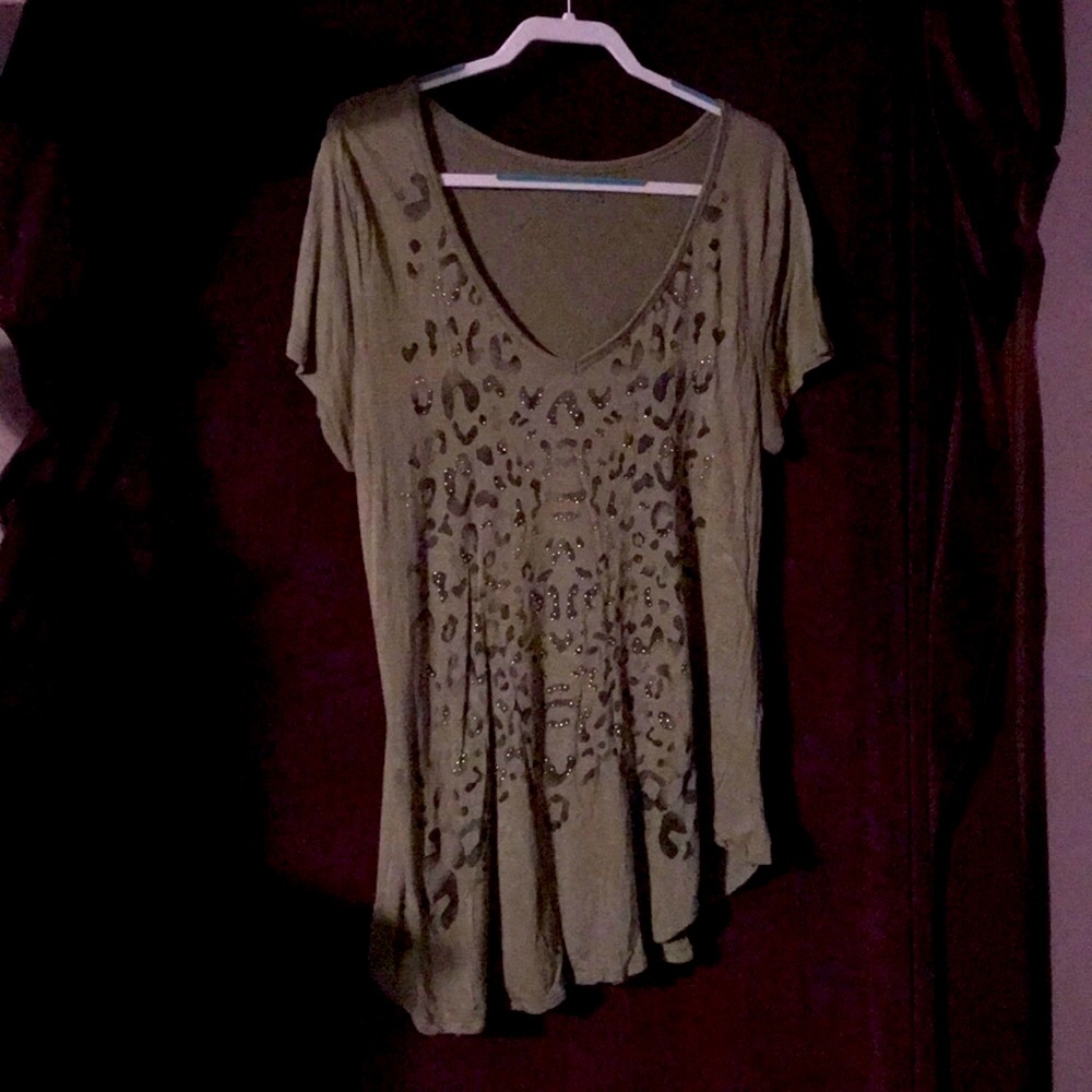 APT 9 XL Animal Print Army Green Tunic